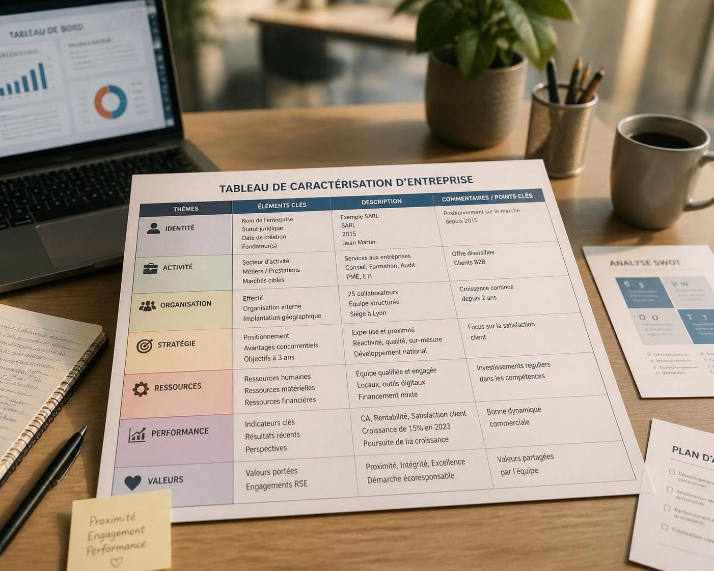 découvrez comment un tableau de caractérisation d'entreprise peut vous aider à affiner votre stratégie en identifiant clairement vos forces, faiblesses et opportunités pour une prise de décision optimisée.